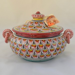 BISCOTTIERA CON MANICI “PENNE DI PAVONE ROSSO ANTICO”