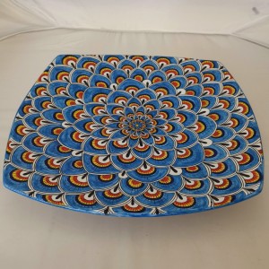 VASSOIO QUADRATO "PENNE DI PAVONE CELESTE" DA CM 40X40